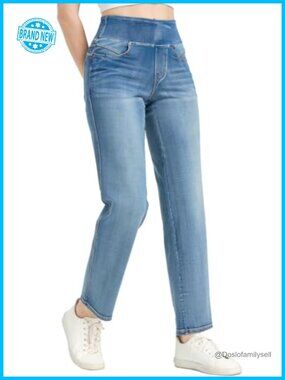 High Waisted Straight Leg Tummy Control Stretchy Denim Jeans